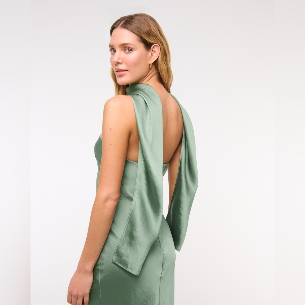 A&F Julia Strapless Scarf Elegant Maxi or Mid Dress
 Satin Green Strapless SP - Picture 4 of 12
